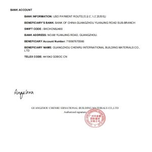 Guangzhou Chenru International Building Materials Co., LTD Certifications