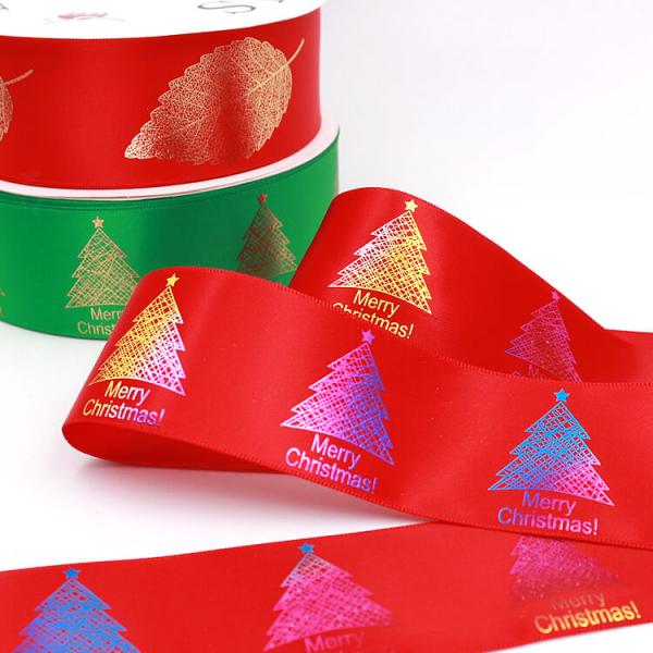 Red Satin Polyester Foil Custom Logo Print Ribbon
