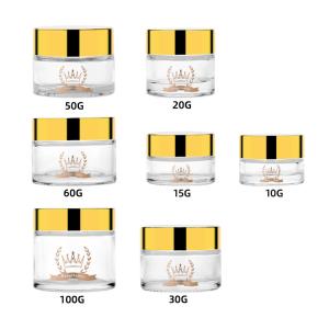 China Round Cream Glass Jars Transparent Skin Care Packaging 15g-100g wholesale
