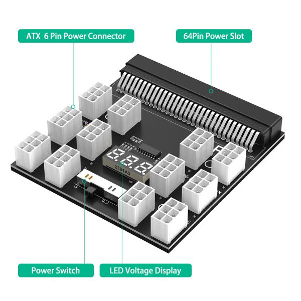 12 x 12V PCI-E 6Pin Female Connector PSU Breakout Board For HP 1200W 1000W 750W Server Power Supply
