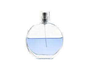 Frost Surface 50ml Round Perfume Bottle Tranparent Color Sliver / Goldeng Sprayer
