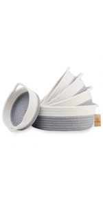 5-Piece Round Small Woven Baskets 100% Natural Cotton Rope Baskets! Key Tray, Kids Montessori Toys