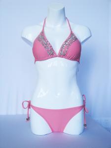 China OEM pink color polyester swim suit swimwear women with sew-in bra cup size XL , XXL on sale