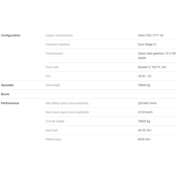 Heavy Duty Reach Stacker Forklift 45 Ton 15100mm Lift Height Red Color