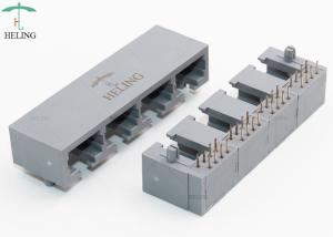 China 8 Pin 4 Port Unshielded Ganged RJ45 Female Connector With Gray Housing wholesale