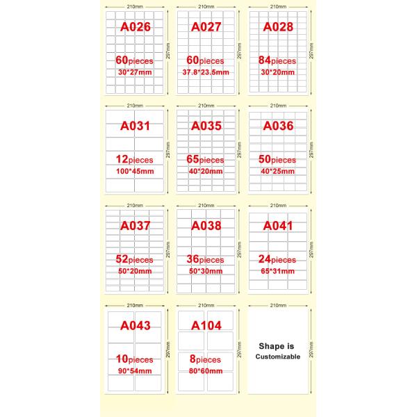 A4 80gsm Self Adhesive Label Sticker Paper For Printers Customized