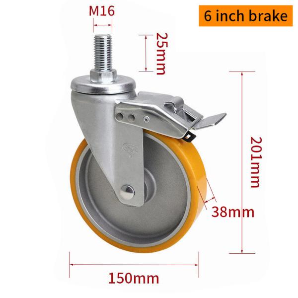 EDL Medium Duty Aluminum Caster 6inch 300kg Threaded by Swivel and Brake type 666S-86A