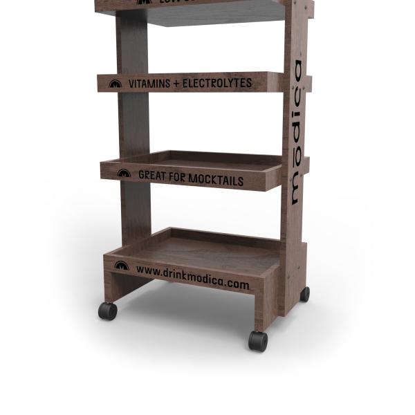 Pine Wood 5 Layers Cocktail Display Stand Display Rack with Wheels for Wine Store