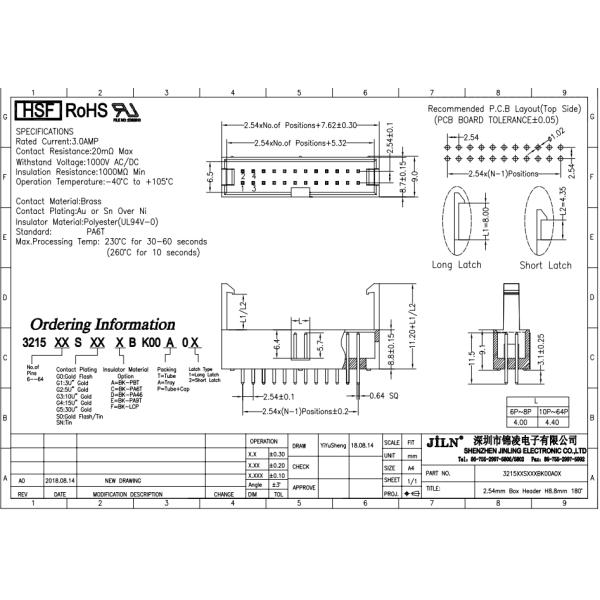 Straight Box Header Connector With Latch Gold Plated For Industiral Contorl