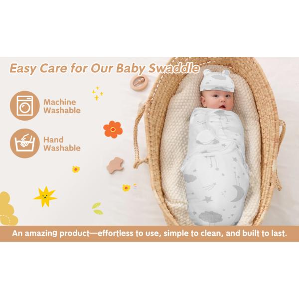 5-Pack Cotton Preemie Swaddle Set with Hat & Mittens 24x18.5 inches