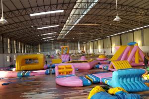 China Pink Amusement Inflatable Water Park With Color Printing wholesale