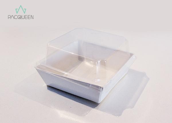 Quality White Paper Takeaway Food Containers Dessert / Cake Paper Boxes With PET Lids for sale