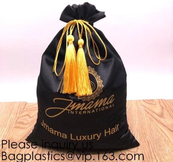 Quality Rose Gold Printing White and Gold Silk Packaging Bags For Clothing Industry,Pink Silk and Velvet Drawstring Bag With Ros for sale