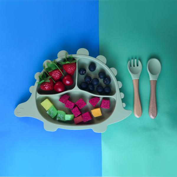 Dinosaur Shape Silicone Eating Utensils Set Dishes Customized For Baby Feeding