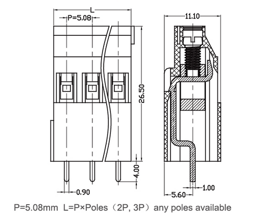 Euro Type Screw Connection Terminal Block 300V 10A PA66 Brass Terminal