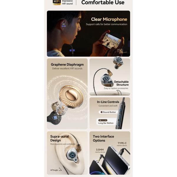 ESSAGER S25 Detachable In Ear Type C 3.5mm Gaming Wired Earphone With Mic