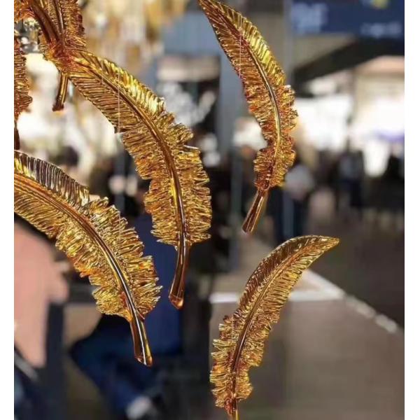 Project Custom Hotel Lobby Villa Mall Staircase Hanging Hand Blown Glass Feather Leaf Led Chandelier Pendant Light