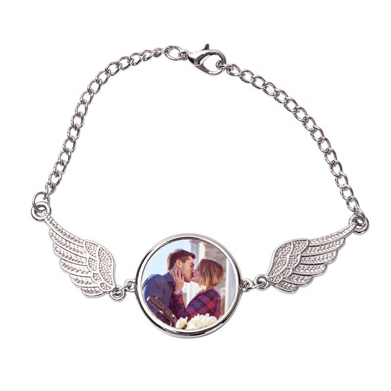 Personalized Sublimation Angel Wings Bracelet Creative Souvenir Gift Sublimation Metal Charm Bracelets
