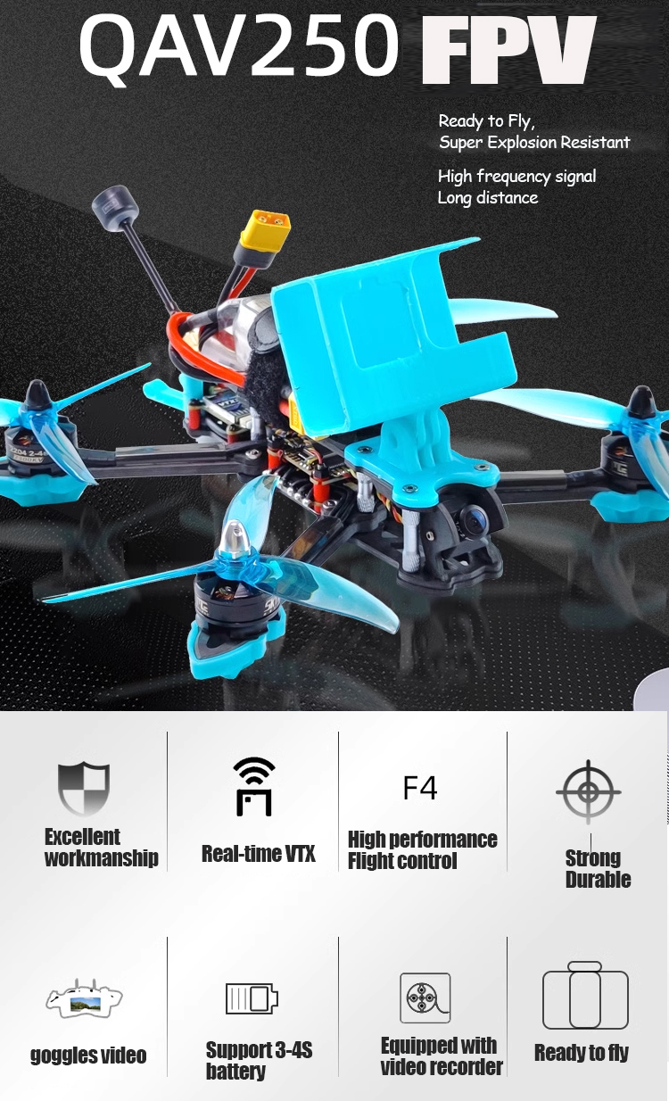 QAV250 3S 4S Freestyle Racing RC Drone Kit 115mm 2.5-Inch F4 5A ESC Small Remote Control Ready-to-Fly (RTF BNF) with Camera