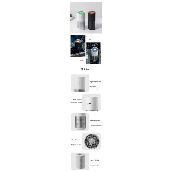 Small H12 H13 Filter Car Air Purifier Quiet USB Ion Portable Home Office