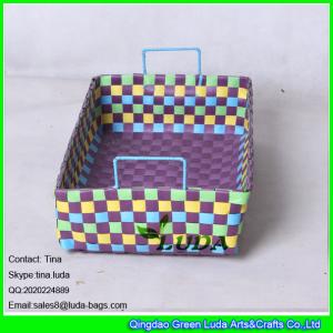 China LDKZ-035 colorful handwoven desk drawer organizer home strapping self  woven basket with handles on sale