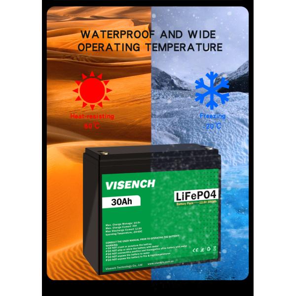 Visench 12V 30Ah Lithium Ion Iron Phosphate Battery Rechargeable 12.8V Lifepo4 Battery Pack