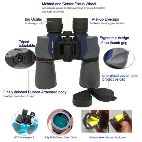 Black Long Distance 7x50 Binoculars Image Stabilized For Fitting Tripod