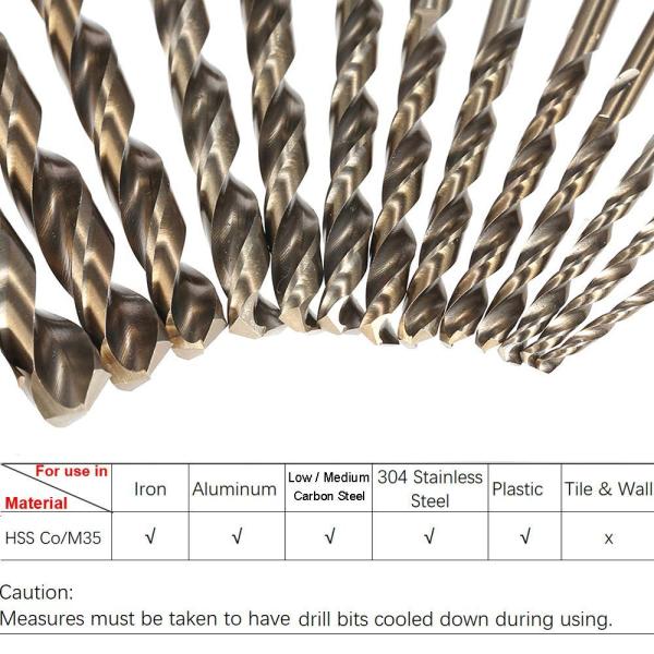 Metric M35 Cobalt Steel HSS Twist Drill Bits Straight Shank Spiral Flute Type