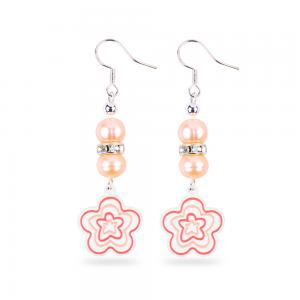 China 8mm Beads Pink Freshwater Pearls Dangle Hook Earrings Flower Charm on sale