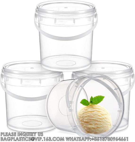 Quality 2L Ice Cream Bucket Reusable Ice Cream Freezer Storage Containers With Lids Transparent Tub For Homemade for sale