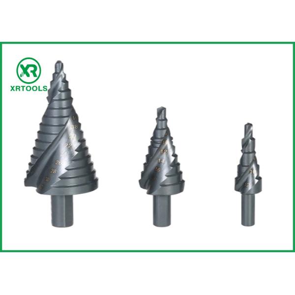 Metric 3 Flats Shank HSS Step Drill Bit , Spiral Flute Step Up Drill Bit Chip Breaker