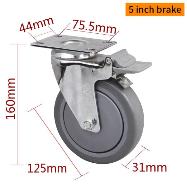 TPE Industrial Caster Wheels 5 Inch Casters With Brakes 5725P-57