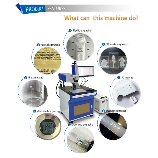 10W Green Laser Marking Machine 50Hz , Crystal Glass 355nm Laser Engraving Cutting Machine