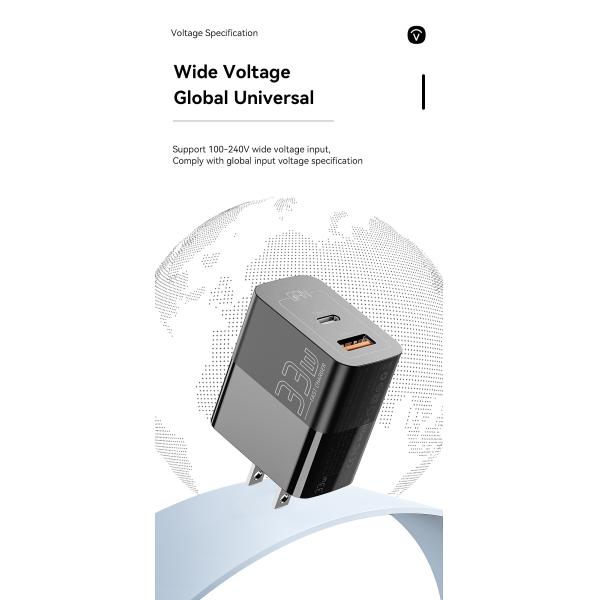 High Power GaN Chargers USB A Type C Double Port Quick Charging PD Wall Charger 33W