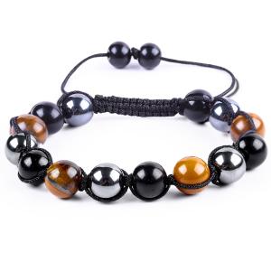 China Adjustable Handmade Braided Rope Natural Triple Gemstones Beads Bracelet wholesale