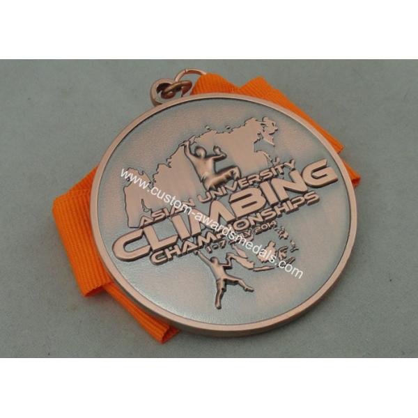 3D Asia University Climbing Die Cast Medals In Size 2.0 Inch, Antique Gold and Antique Copper Plating