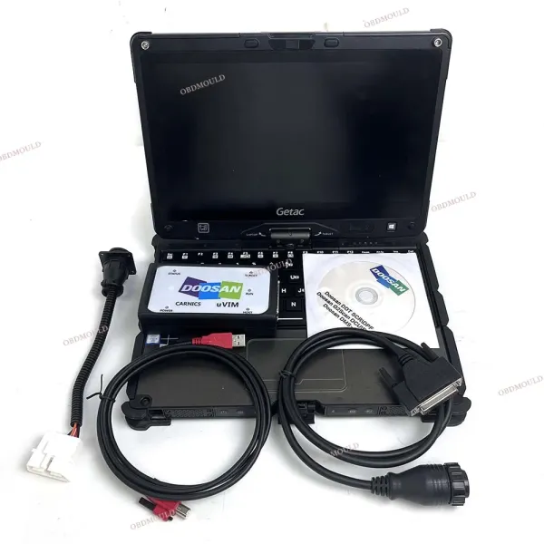Getac V110 laptop + For Doosan uvim Excavator Forklift Engine Fault Detector DDT SCR DPF DCU ECU Scanner Fault Diagnostic Tool