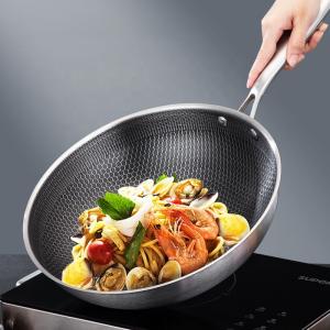 China High Capacity Honeycomb Kitchen Frypan Non Stick Stainless Steel With Lid wholesale