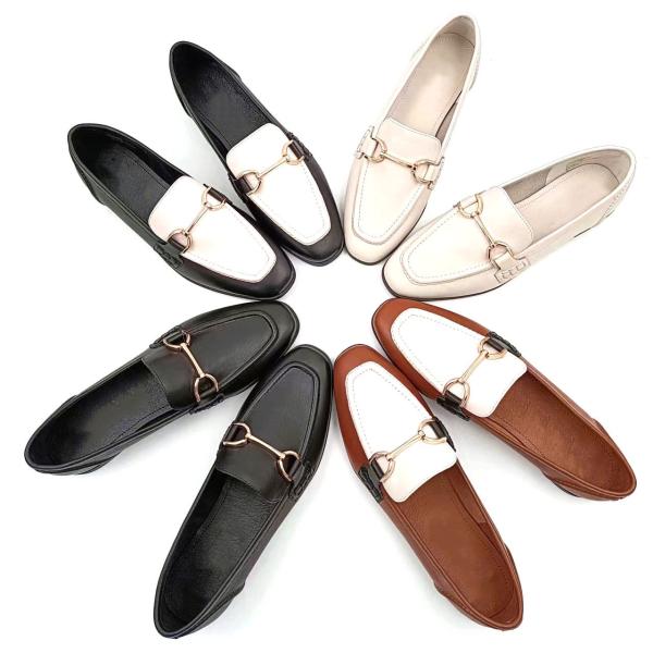 Ladies Casual Loafer Shoes With Rubber Outsole Black White Color