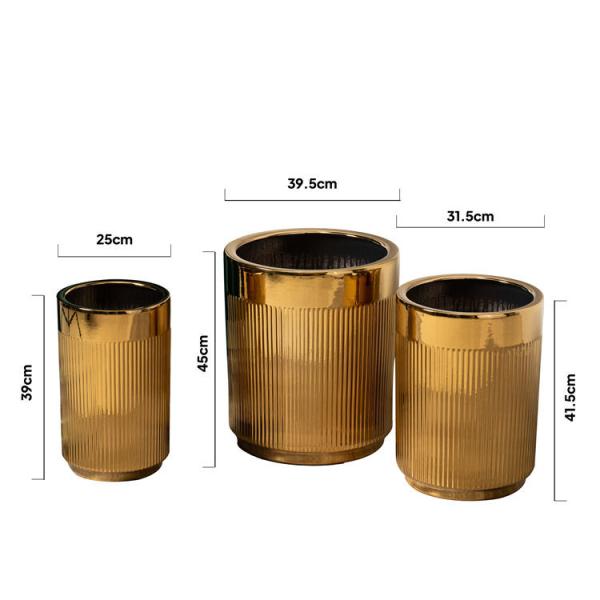 Factory home hotel gold luxury floor outdoor decoration plant pot cylinder tall ceramic large big flower pots for plants
