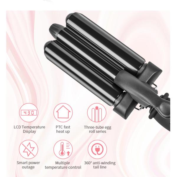 Titanium 22mm Triple Barrel Hair Waver Curling Iron for Deep Waves