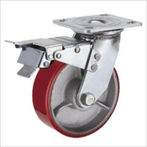China 100mm heavy duty casters with brakes iron wheels pu wheels wholesale