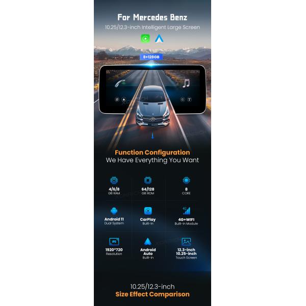 For Benz C-Class W204 2007 to 2010 1920*720 Android 13.0 Car Radio GPS Multimedia Navigation No DVD Player