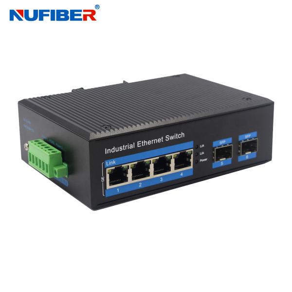 Quality Unmanaged Industrial SFP Ethernet Switch 2*1000M SFP to 4*10/100/1000M UTP Port Gigabit 6 Port Switch for sale