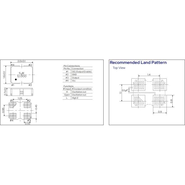 1N Series Ultra Small Size SMD 2016 Crystal Oscillator 1MHz To 220MHz High Stability Low Jitter For Mobile Communication