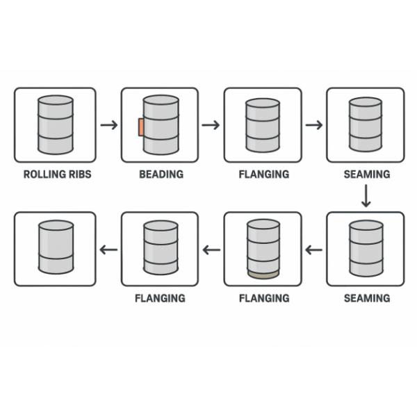 200l Barrel Production Machine 12 Cpm Rolling Ribs Beading Flaning Seaming