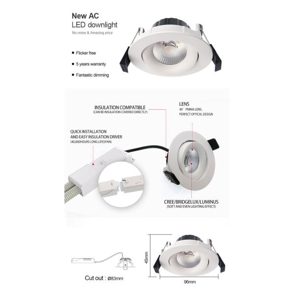Flicker Free 8watts 800lumens Recessed LED Downlight