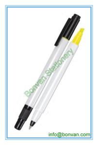 two use plastic highlighter pen,highlighter+ballpoint pen