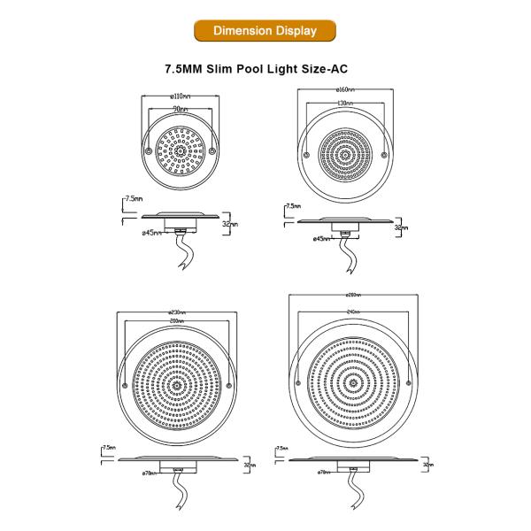 Waterproof PAR56 LED Pool Light 316 SS ABS housing Ultra Thin 7.5mm Resin Filled Wall Mounted 230MM 18W 25W DC AC12V