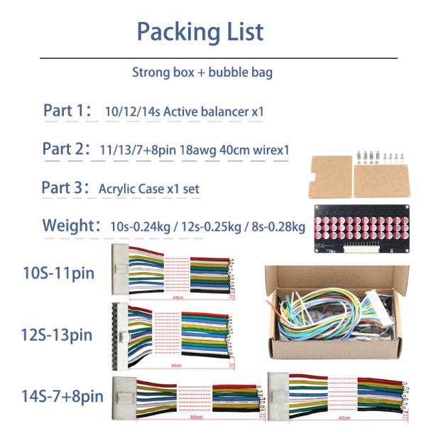 Enerkey 5A Lifepo4 Balancer with Acrylic 9s 10S 11S 12S 13S 14S Lithium ion Active Equalizer for Home Storage System